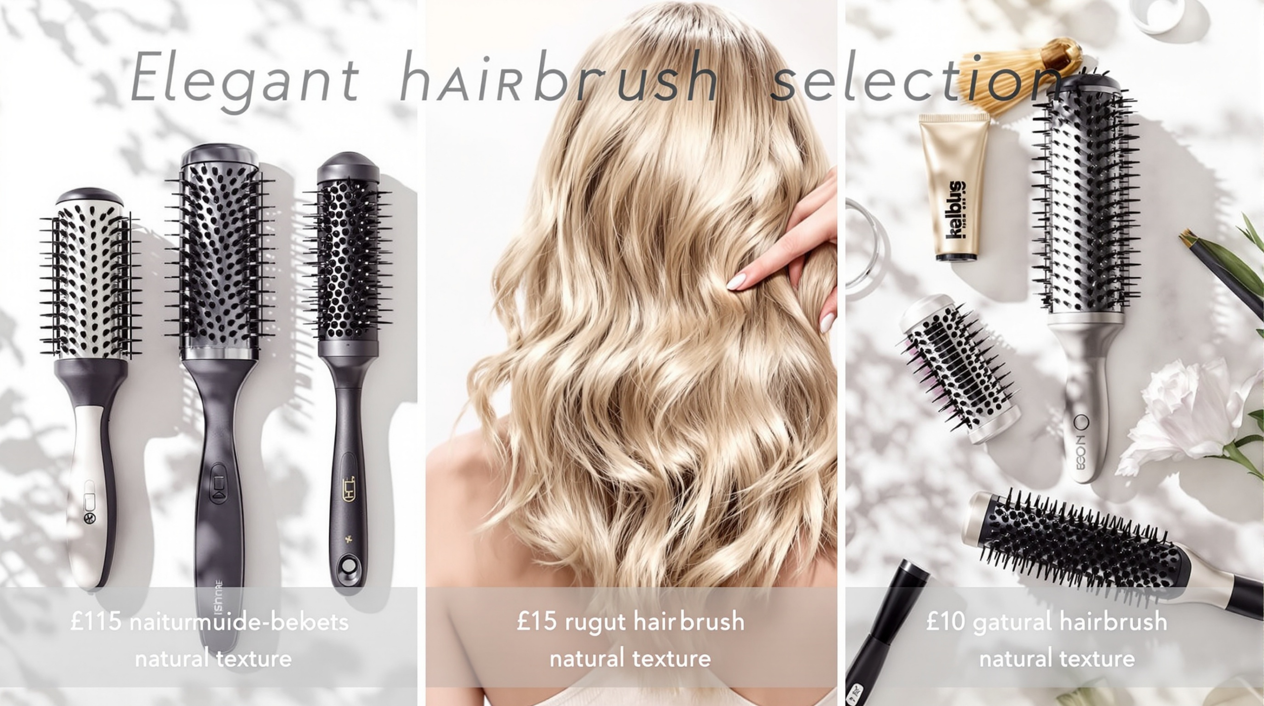 un collage de différents types de brosses à cheveux