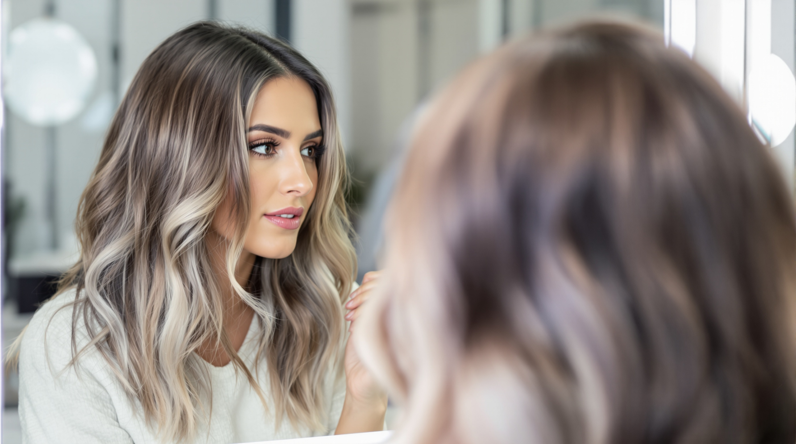 une femme regarde son reflet dans le miroir