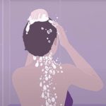une personne se lavant les cheveux dans une salle de bain