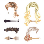 un tas de cheveux différents sur un fond blanc