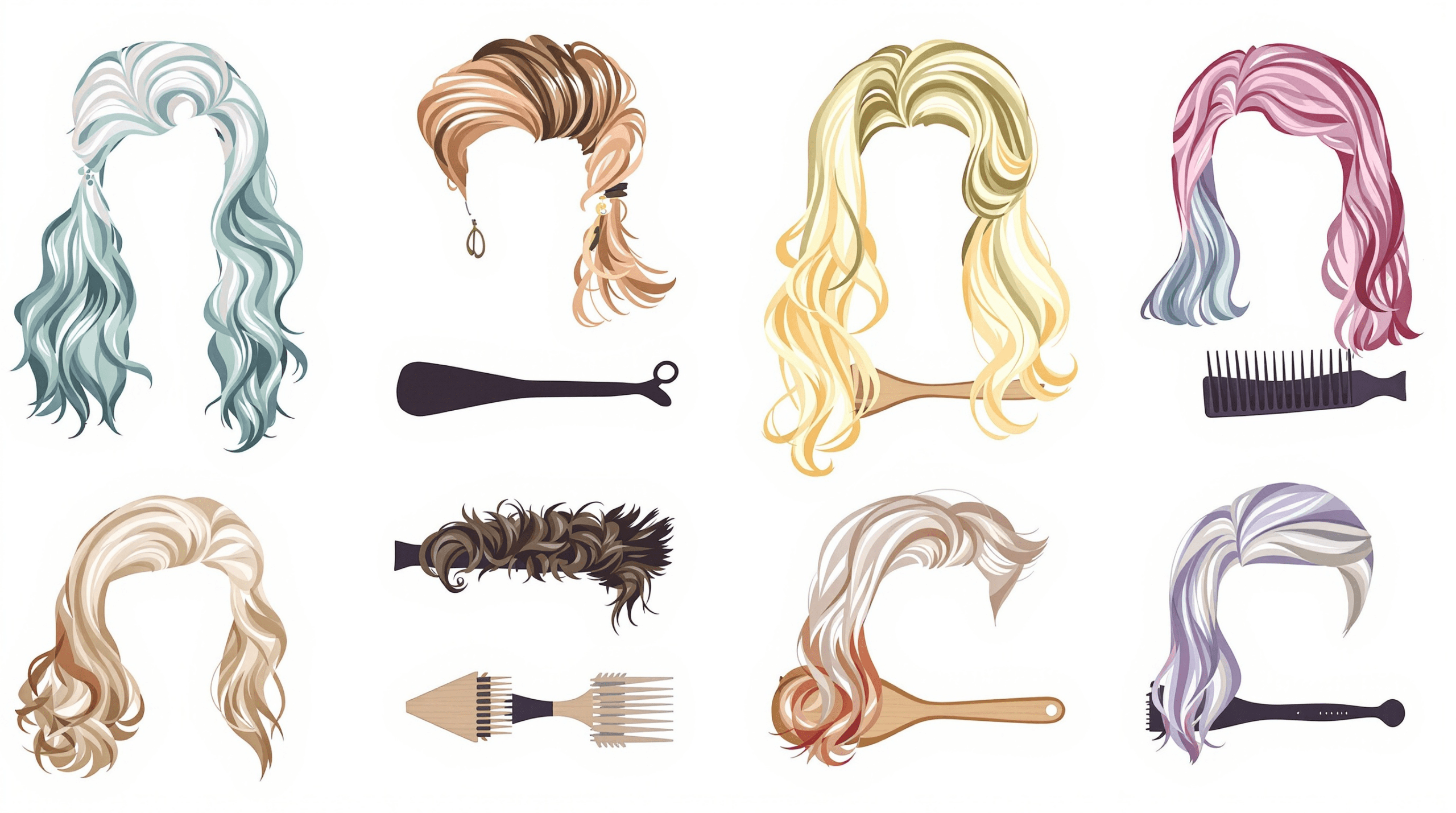 un tas de cheveux différents sur un fond blanc