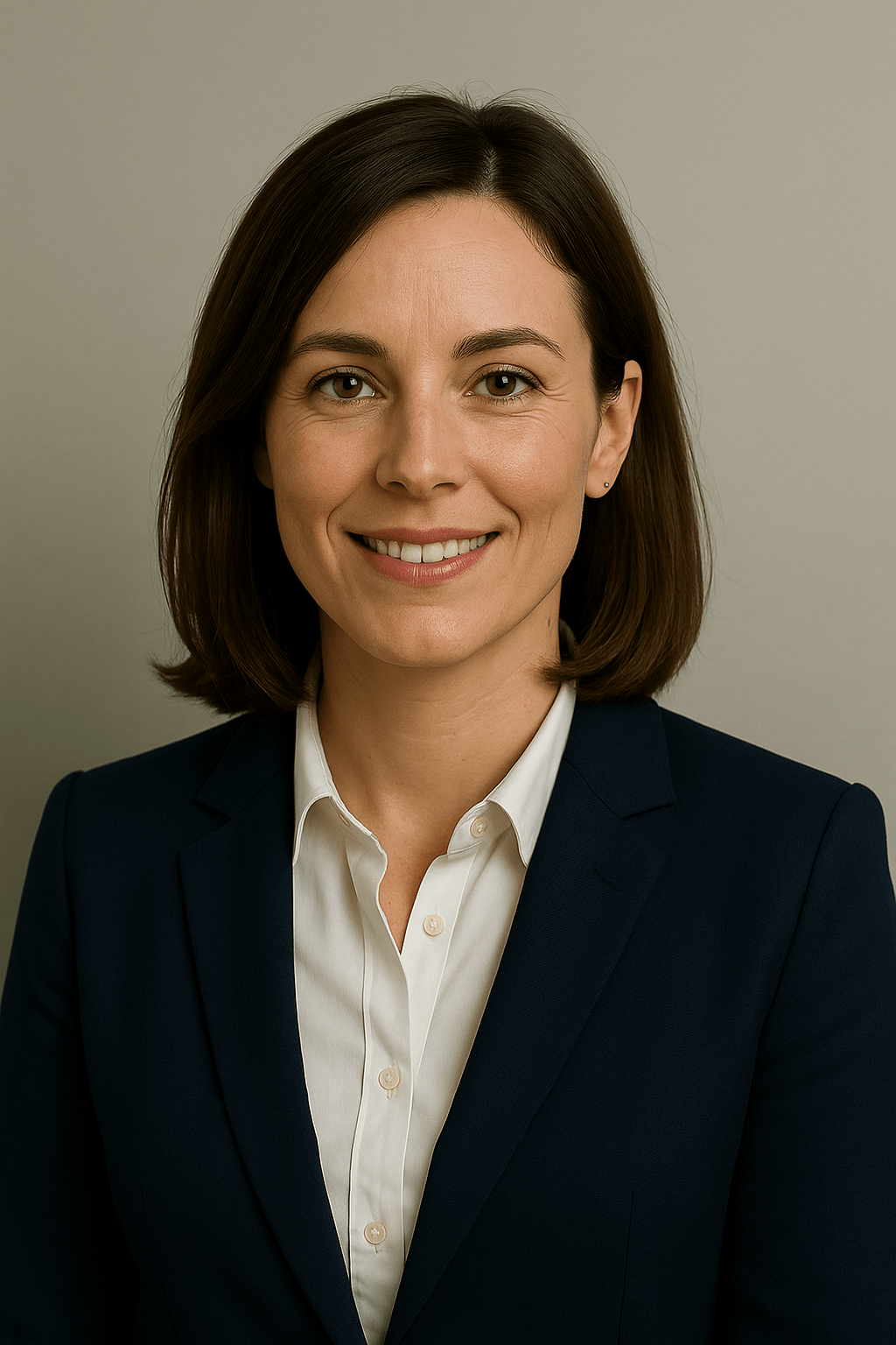 une femme en costume d'affaires souriant à l'appareil photo
